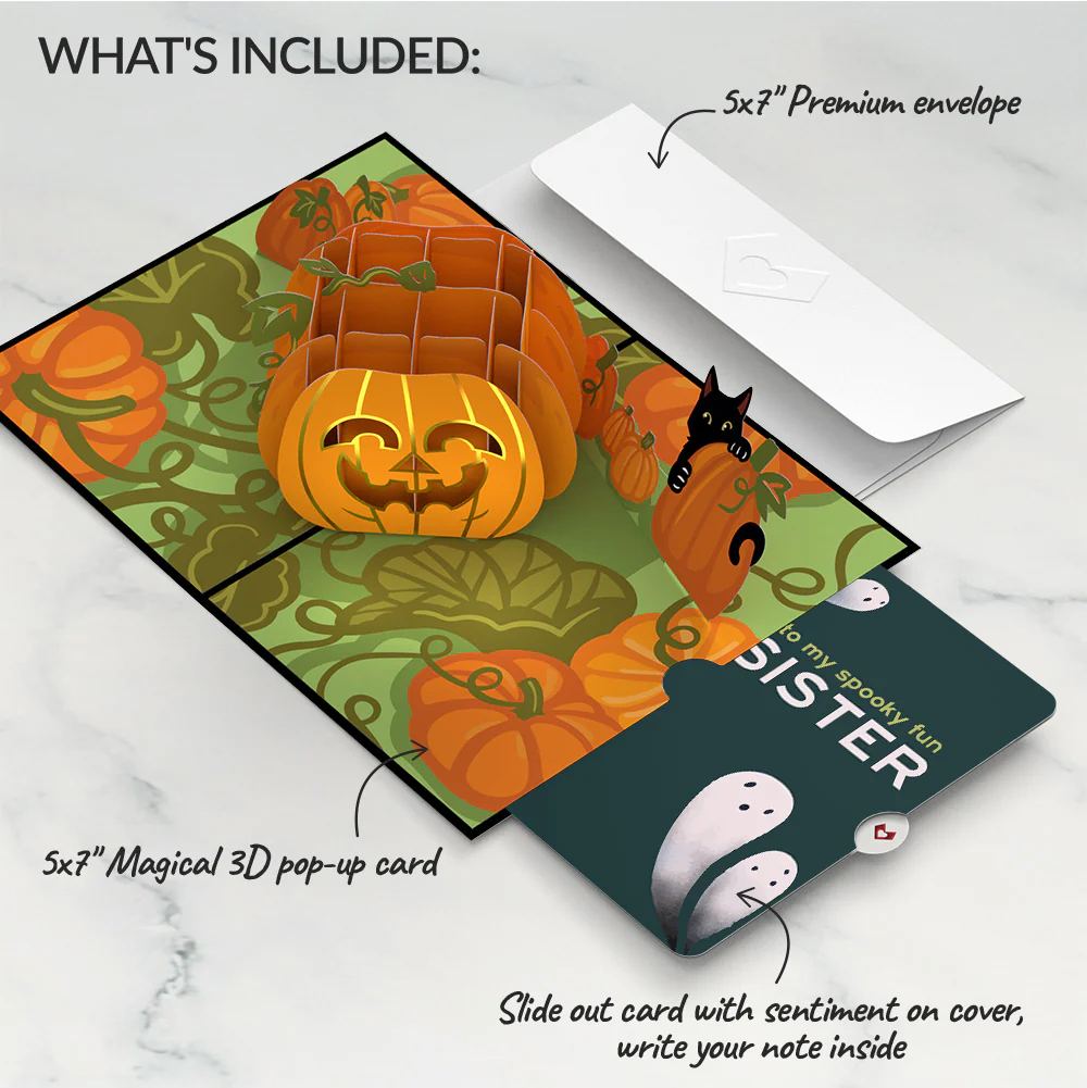 Happy Halloween Pumpkin Pop-Up Card and Sentiment Set for Sister - Image 2