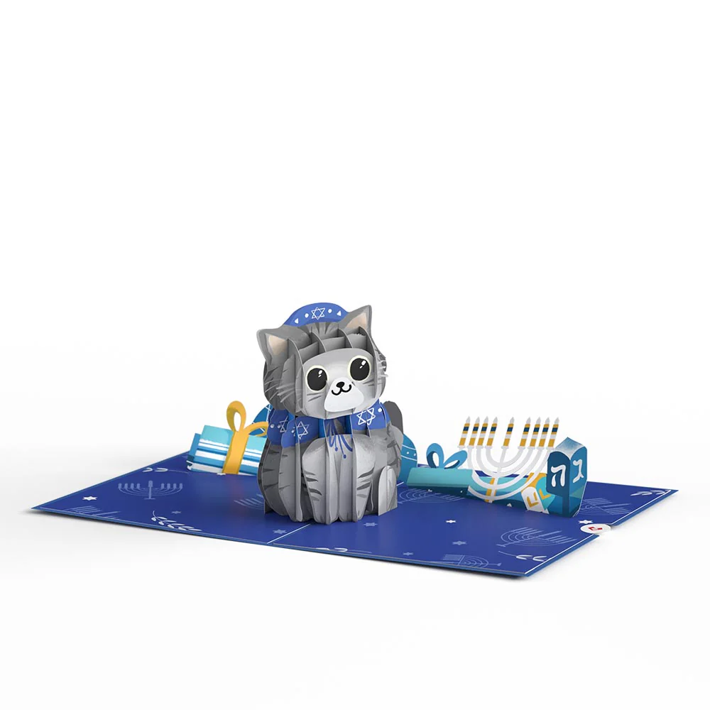 Happy Hanukkah Cat Pop-Up Card - Image 3