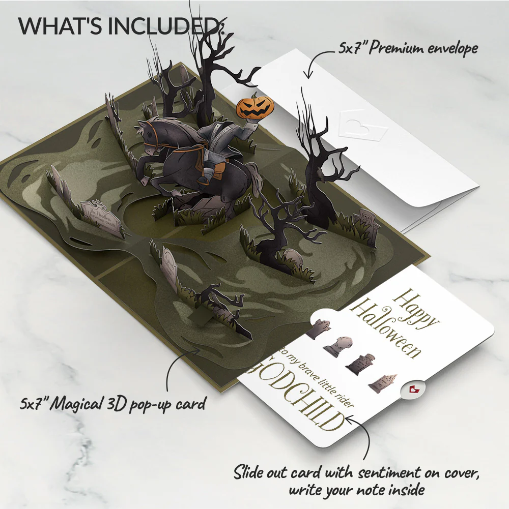 Headless Horseman Halloween Pop-Up Card and Sentiment Set for Godchild - Image 2