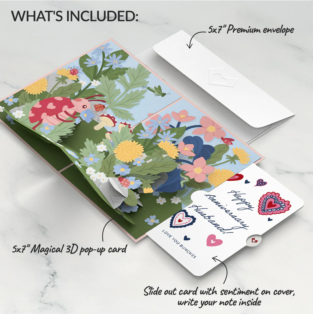 Hey, Love Bug! Pop-Up Card and Heart Motif Anniversary Sentiment Set for Husband - Image 2