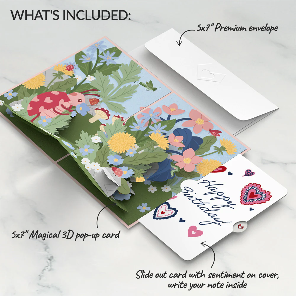 Hey, Love Bug! Pop-Up Card and Heart Motif Birthday Sentiment Set - Image 2