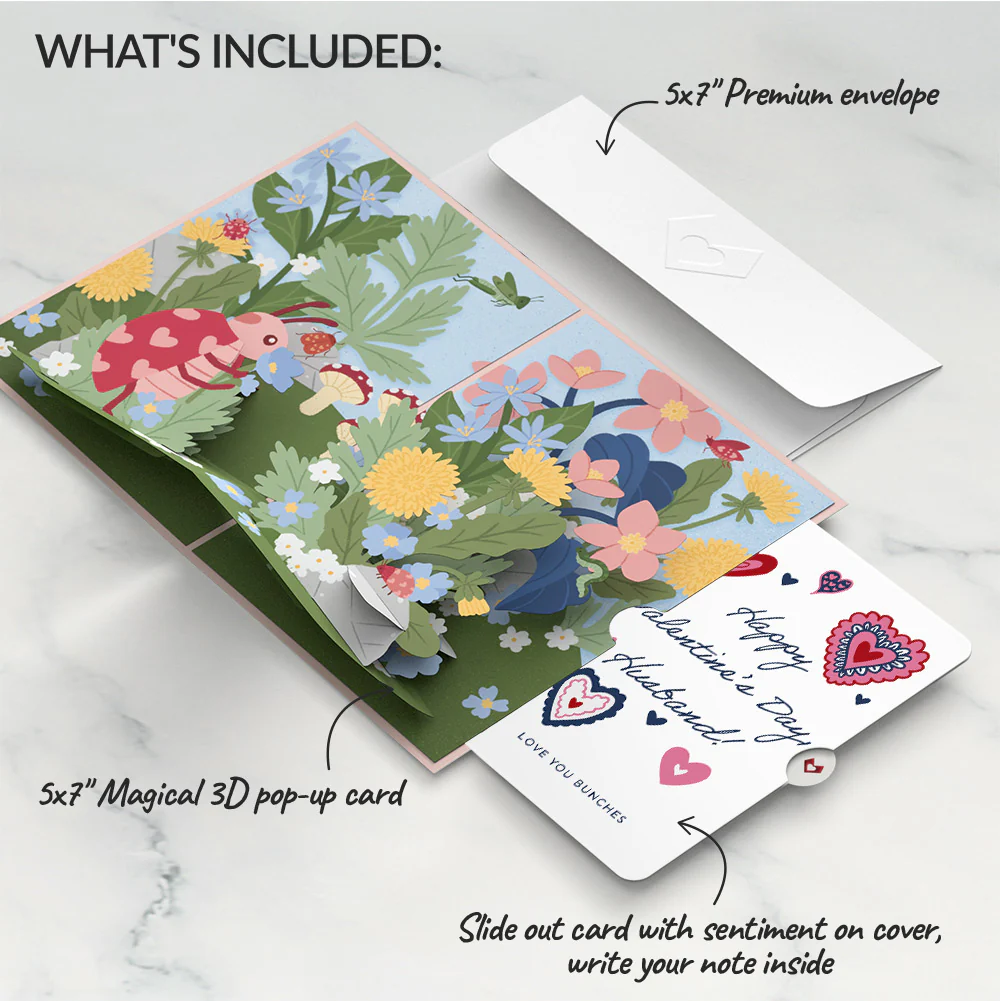 Hey, Love Bug! Pop-Up Card and Heart Motif Valentine Sentiment Set for Husband - Image 2