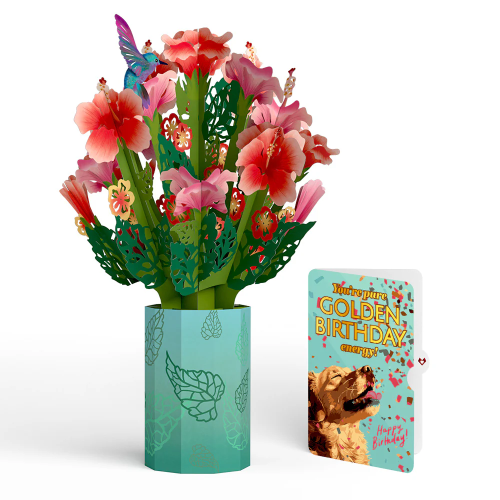 Hibiscus Birthday Bouquet and Golden Energy Sentiment Set