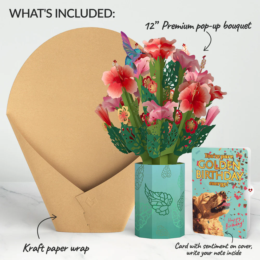 Hibiscus Birthday Bouquet and Golden Energy Sentiment Set - Image 2