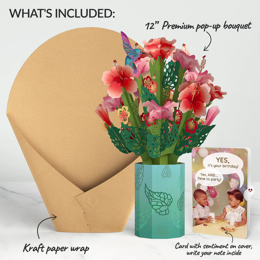 Hibiscus Birthday Bouquet and Time to Party Sentiment Set - Image 2