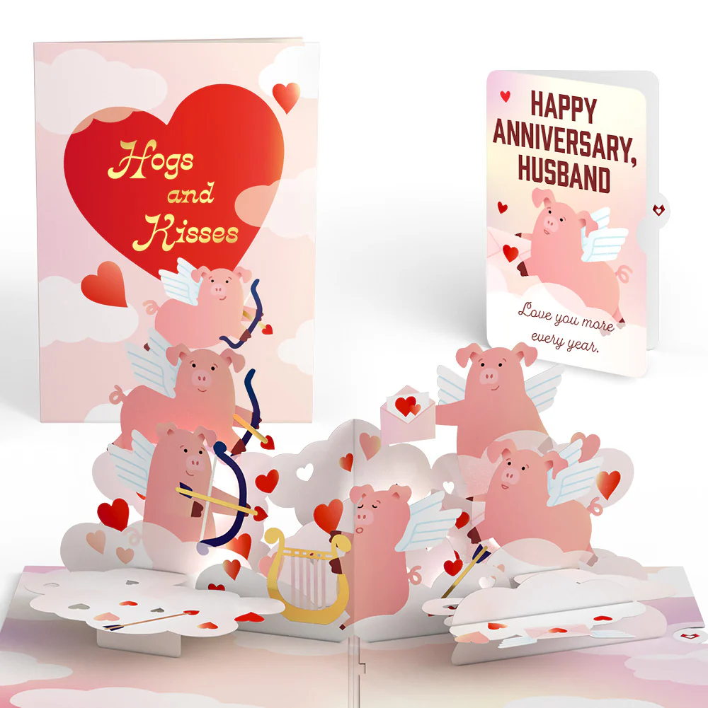 Hogs and Kisses Anniversary Music and Light Pop-Up Card and Sentiment Set for Husband