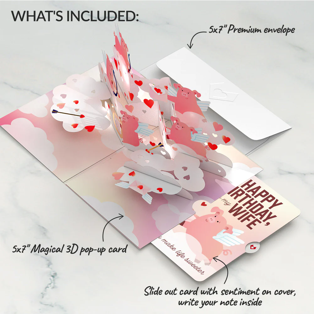 Hogs and Kisses Birthday Music and Lights Pop-Up Card and Sentiment Set for Wife - Image 2