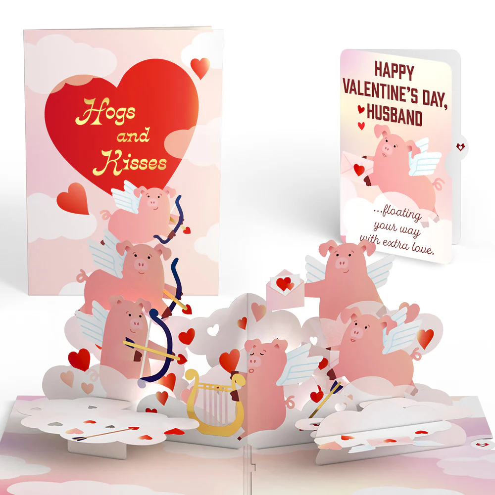 Hogs and Kisses Valentine Music and Light Pop-Up Card and Sentiment Set for Husband