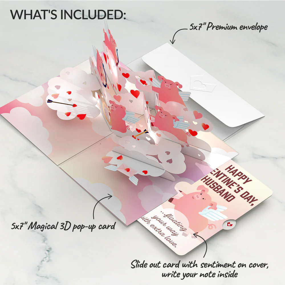 Hogs and Kisses Valentine Music and Light Pop-Up Card and Sentiment Set for Husband - Image 2