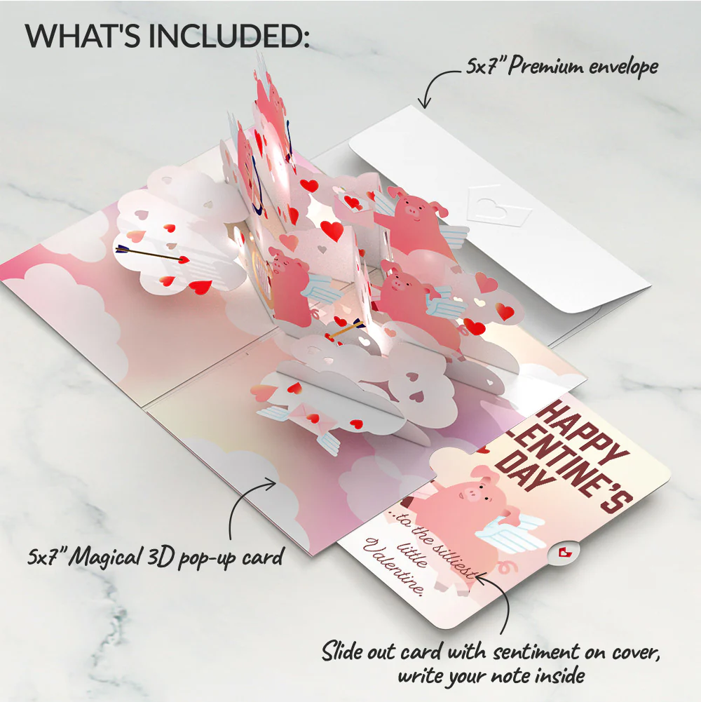 Hogs and Kisses Valentine Music and Light Pop-Up Card and Sentiment Set for Kid - Image 2