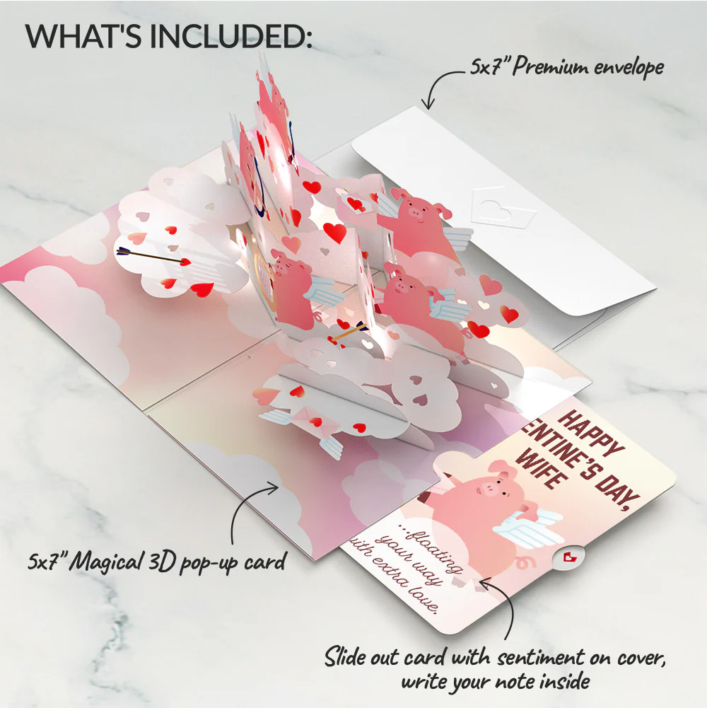 Hogs and Kisses Valentine Music and Light Pop-Up Card and Sentiment Set for Wife - Image 2