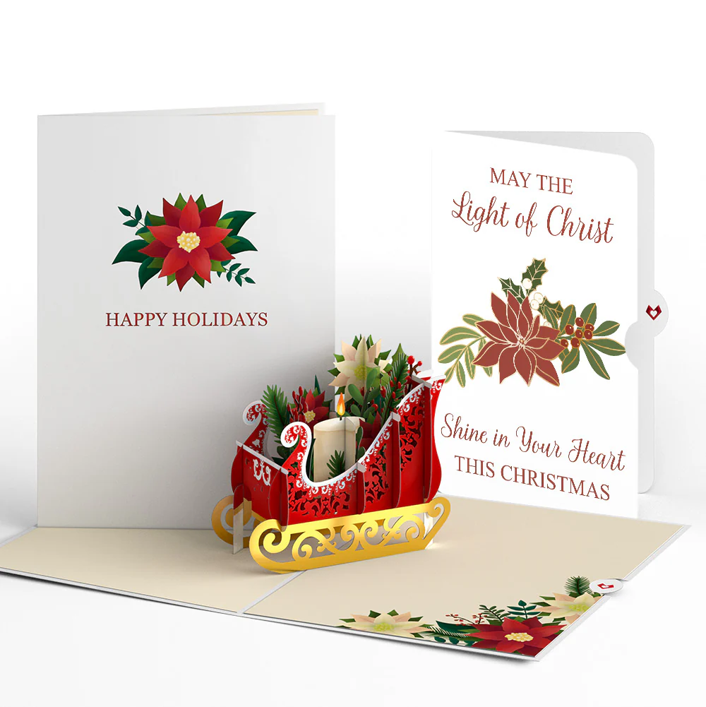 Holiday Poinsettia Sleigh Pop-Up Card and Light of Christ Sentiment Set