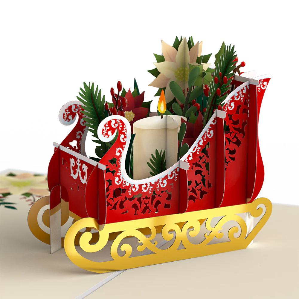 Holiday Poinsettia Sleigh Pop-Up Card and Blessing Christmas Sentiment Set - Image 3