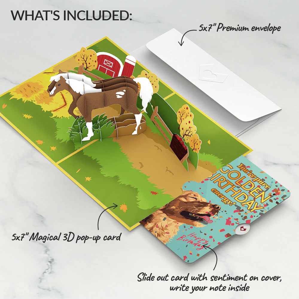 Horse Birthday Pop-Up Card and Golden Energy Sentiment Set - Image 2