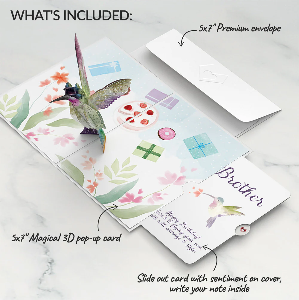 Hummingbird Birthday Pop-Up Card and Sentiment Set for Brother - Image 2