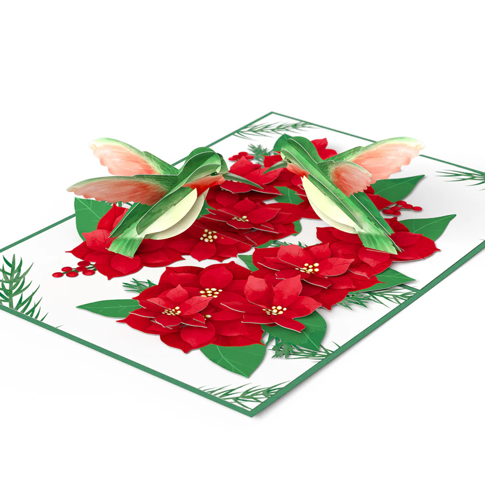 Hummingbirds on Poinsettias Pop-Up Card - Image 3