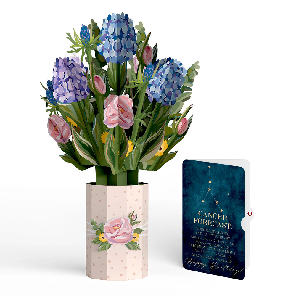 Hydrangea Birthday Bouquet and Cancer Zodiac Sentiment Set