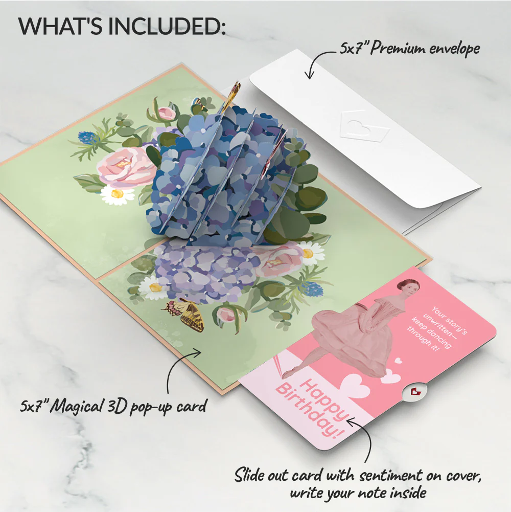Hydrangea Butterflies Birthday Pop-Up Card and Dancing Through Life Sentiment Set - Image 2