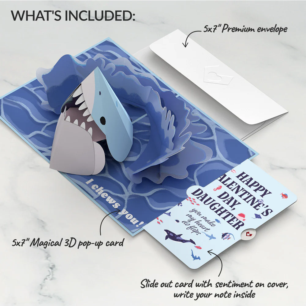 I Chews You Shark Valentine Pop-Up Card and Sentiment Set for Daughter - Image 2
