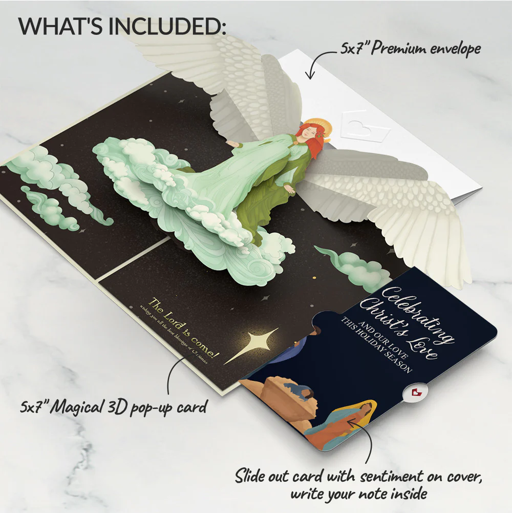Joy to the World Christmas Angel Pop-Up Card and Nativity Love Sentiment Set - Image 2
