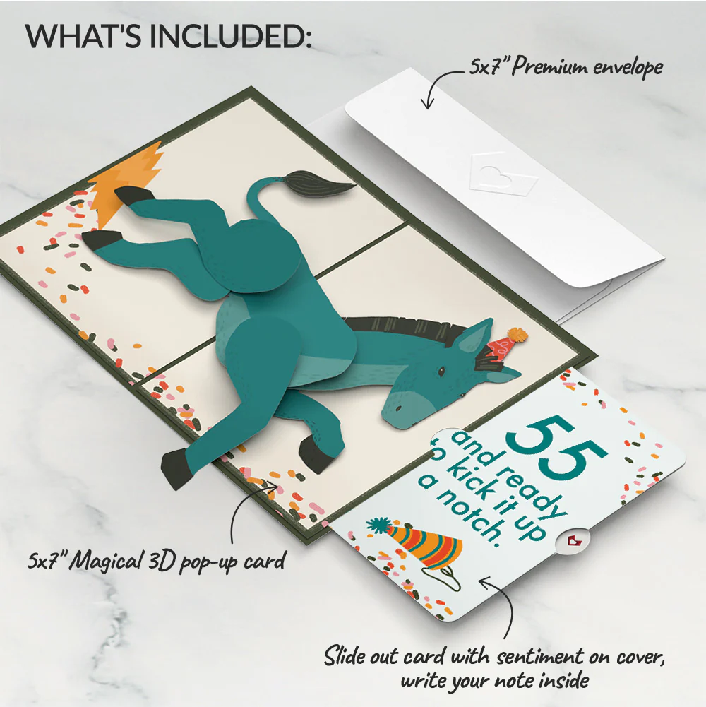 Kick Ass Birthday Pop-Up Card and 55th Kick It Up Sentiment Set - Image 2
