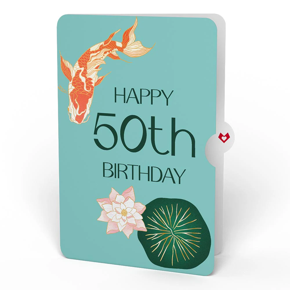 Koi Fish and Lotus 50th Birthday Pop-Up Card and Sentiment Set - Image 4