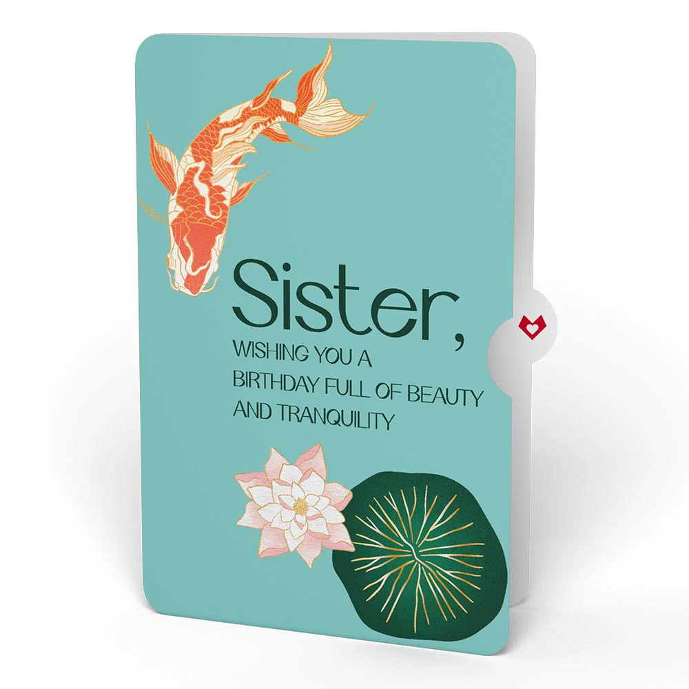 Koi Fish and Lotus Birthday Pop-Up Card and Sentiment Set for Sister - Image 4