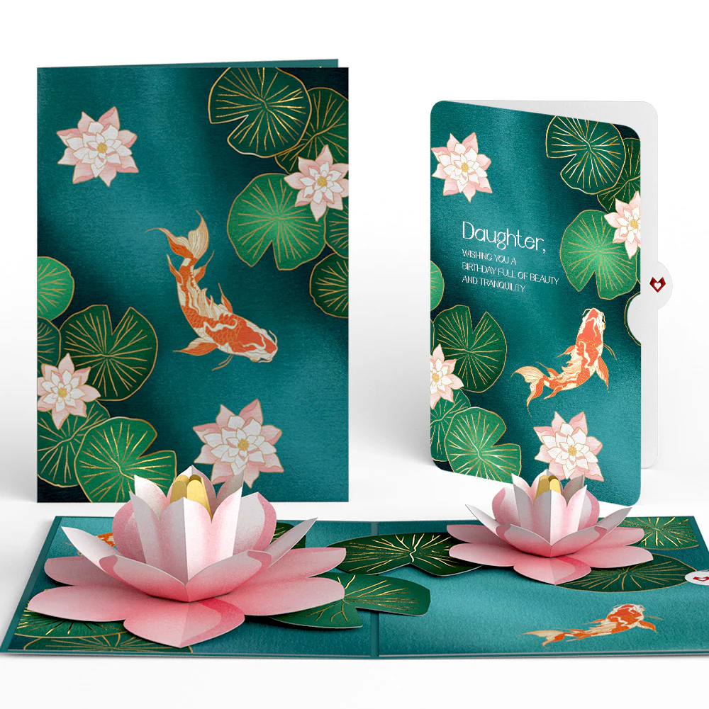 Koi Fish and Lotus Pond Birthday Pop-Up Card and Sentiment Set for Daughter
