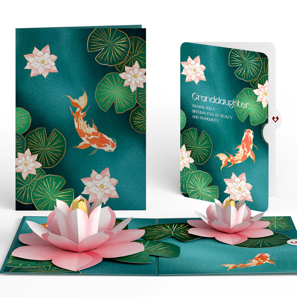 Koi Fish and Lotus Pond Birthday Pop-Up Card and Sentiment Set for Granddaughter