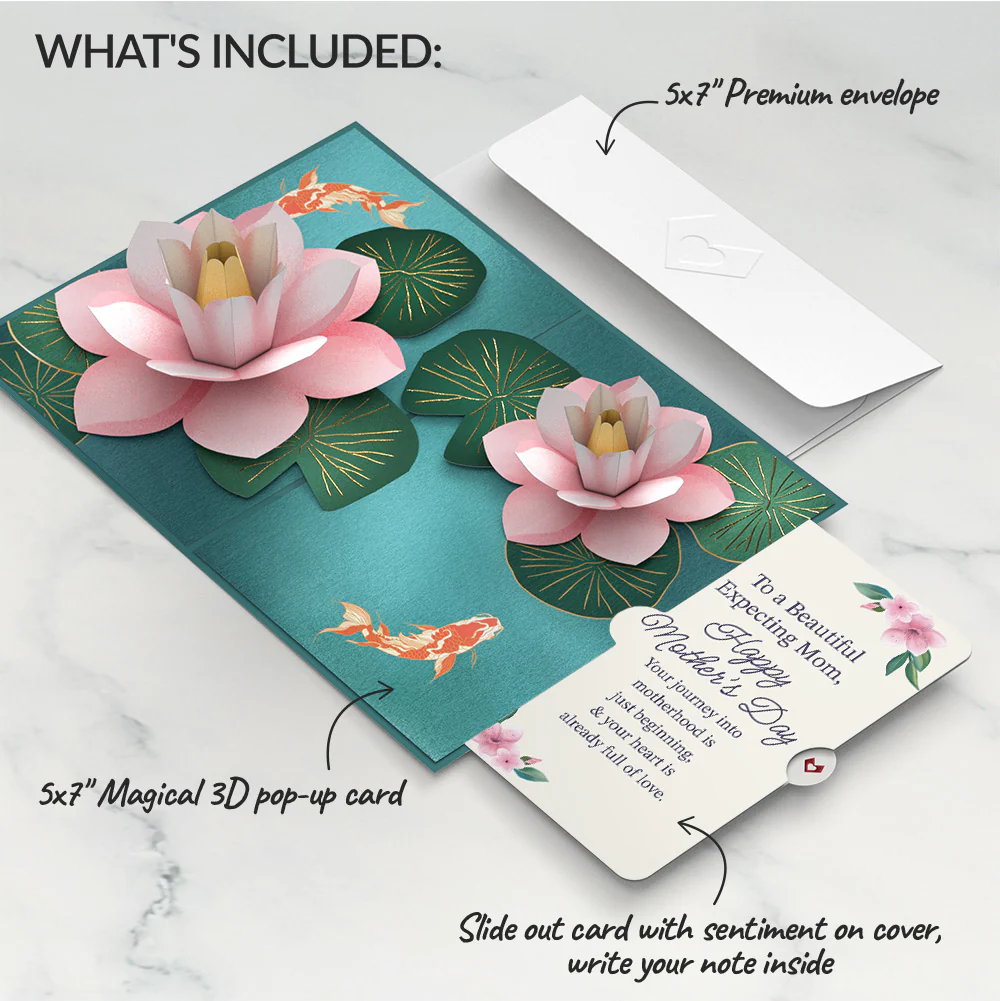 Koi Fish and Lotus Pond Mother's Day Pop-Up Card and Sentiment Set for Expecting Mom - Image 2