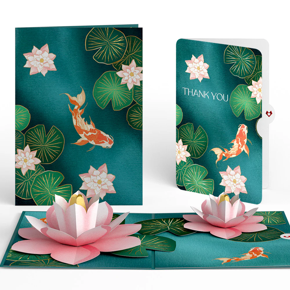 Koi Fish and Lotus Pond Thank You Pop-Up Card and Sentiment Set