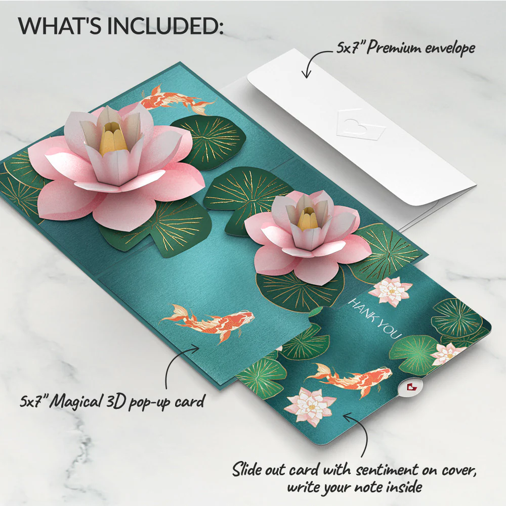 Koi Fish and Lotus Pond Thank You Pop-Up Card and Sentiment Set - Image 2