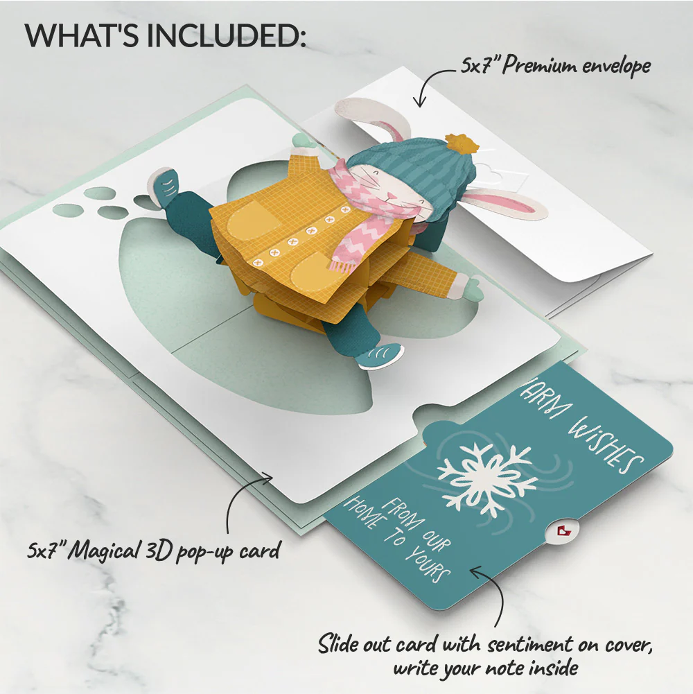 Let It Snow Winter Bunny Pop-Up Card and Snowflake Holiday Sentiment Set - Image 2