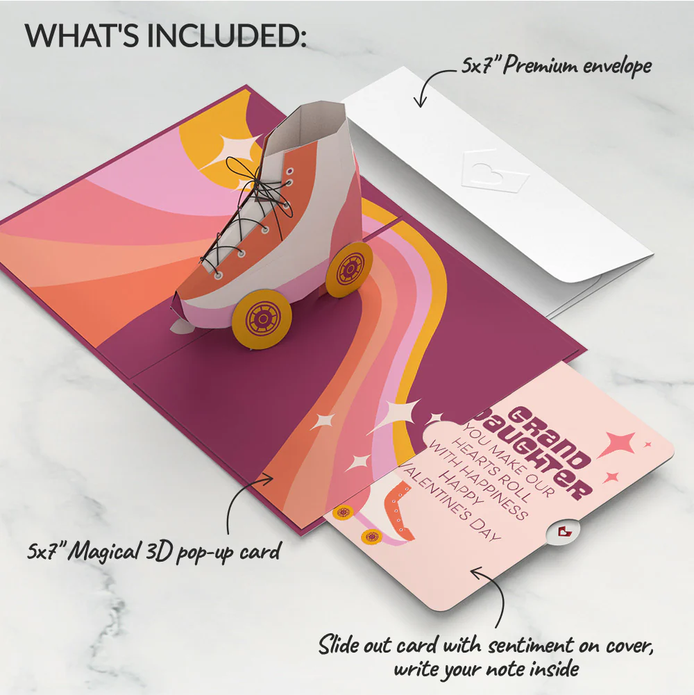 Let the Good Times Roll Roller Skate Valentine Pop-Up Card and Sentiment Set for Granddaughter - Image 2