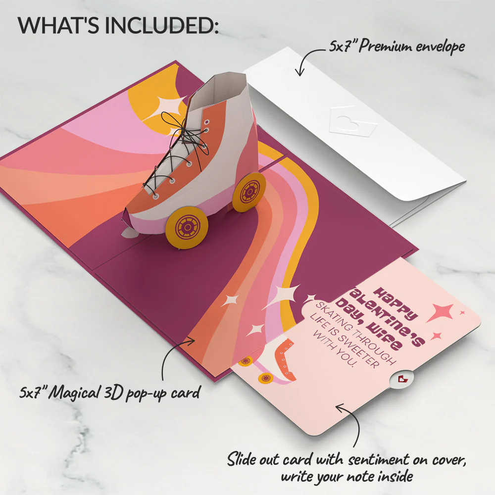 Let the Good Times Roll Roller Skate Valentine’s Day Pop-Up Card and Sentiment Set for Wife - Image 2