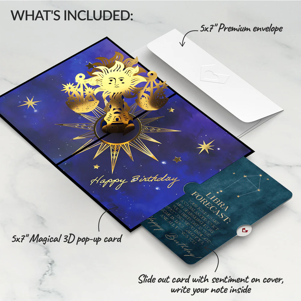 Libra Zodiac Birthday Pop-Up Card and Sentiment Set - Image 2
