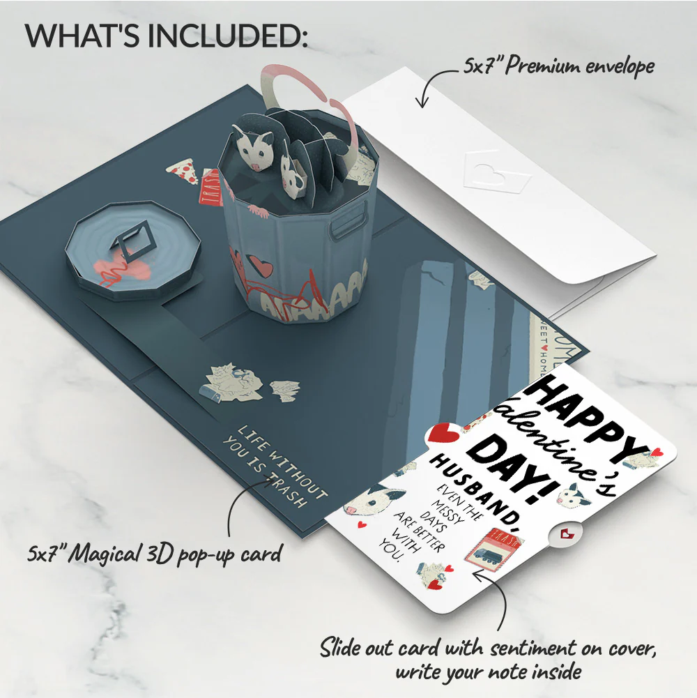 Life Without You Is Trash Possums Valentine Pop-Up Card and Sentiment Set for Husband - Image 2