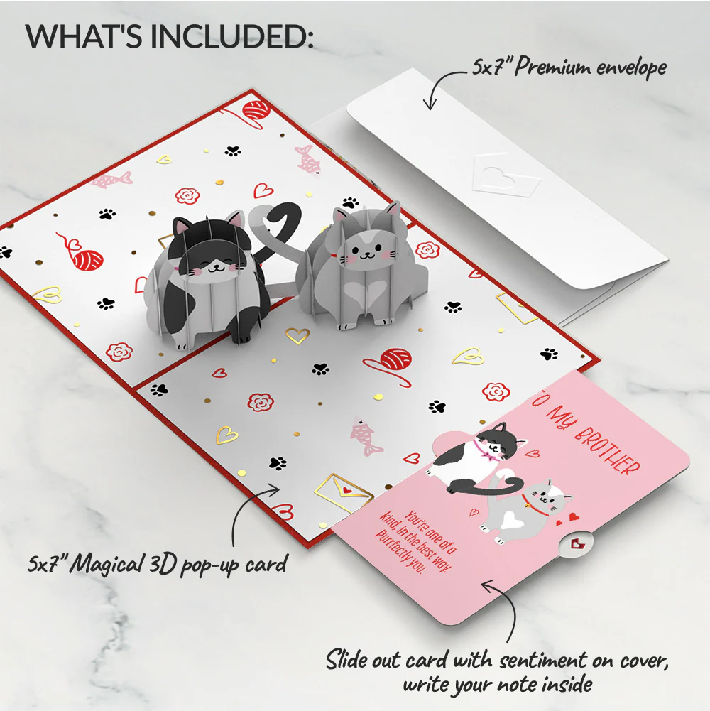 Love Cats Appreciation Pop-Up Card and Sentiment Set for Brother - Image 2