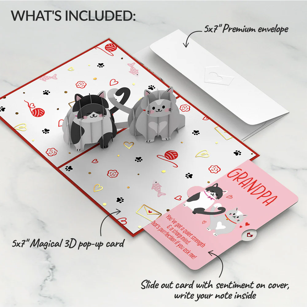 Love Cats Appreciation Pop-Up Card and Sentiment Set for Grandfather - Image 2