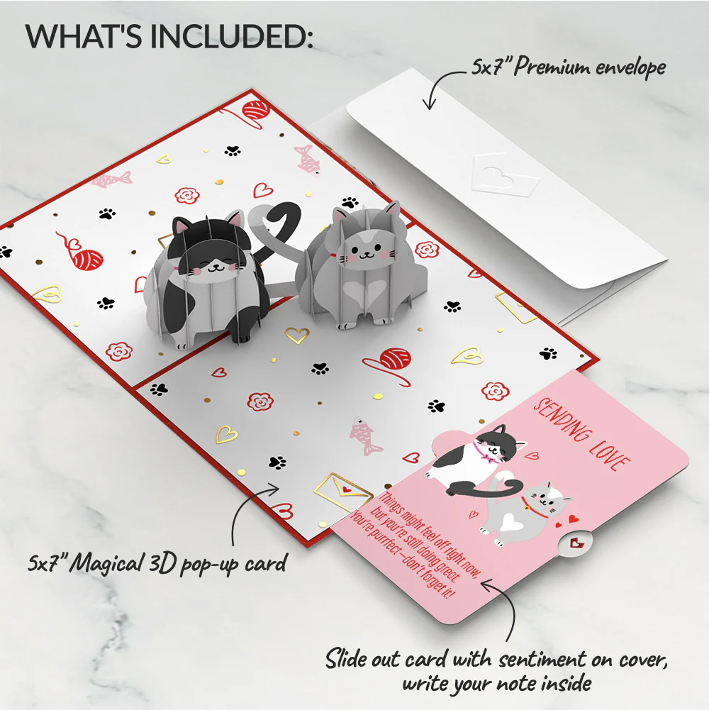 Love Cats Encouragement Pop-Up Card and Sentiment Set - Image 2