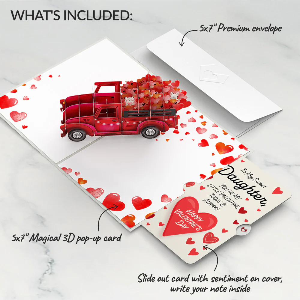 Love Delivery Truck Pop-Up Card and Full of Hearts Valentine Sentiment Card for Daughter - Image 2