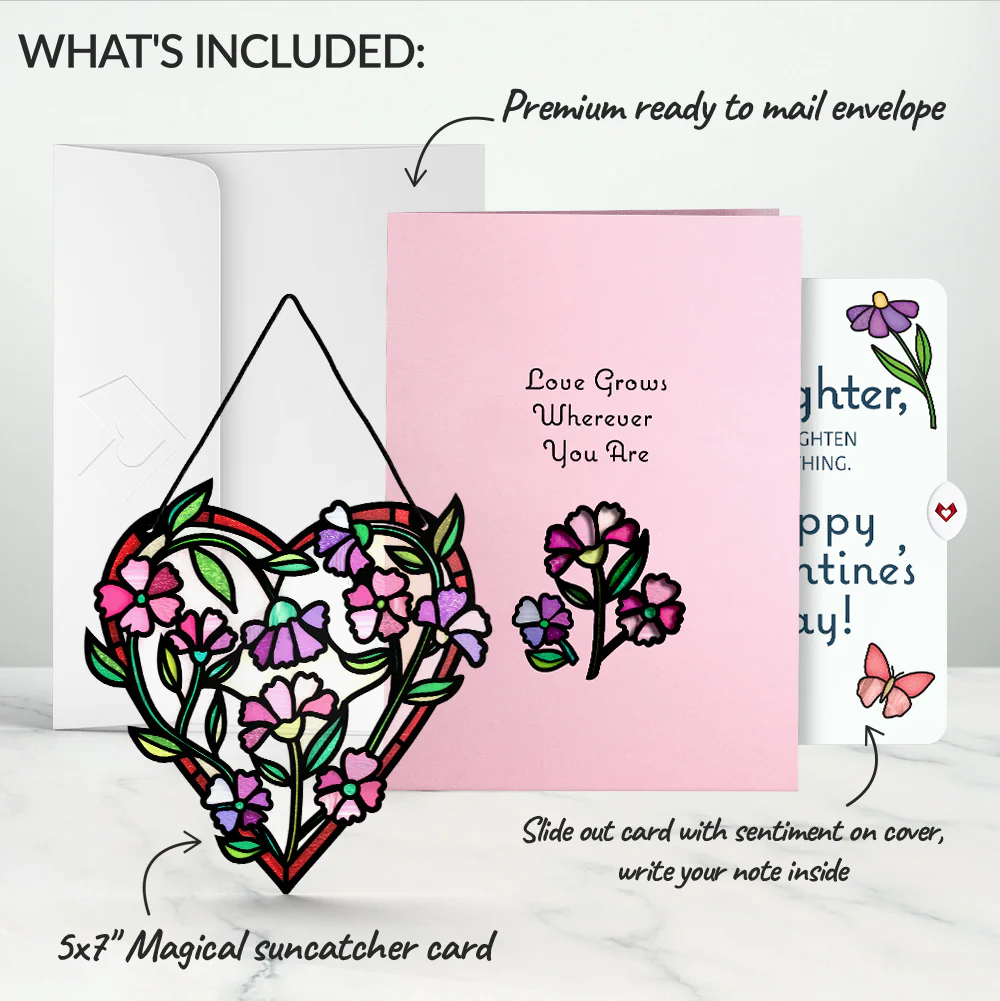 Love Grows Heart Valentine Suncatcher Card and Sentiment Set for Daughter - Image 2