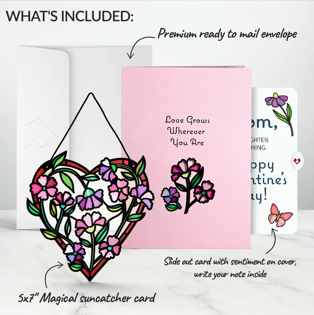 Love Grows Heart Valentine Suncatcher Card and Sentiment Set for Mom - Image 2