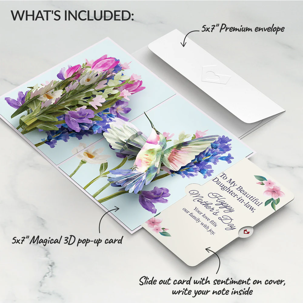 Love in Bloom Hummingbird Mother's Day Pop-Up Card and Sentiment Set for Daughter-in-law - Image 2