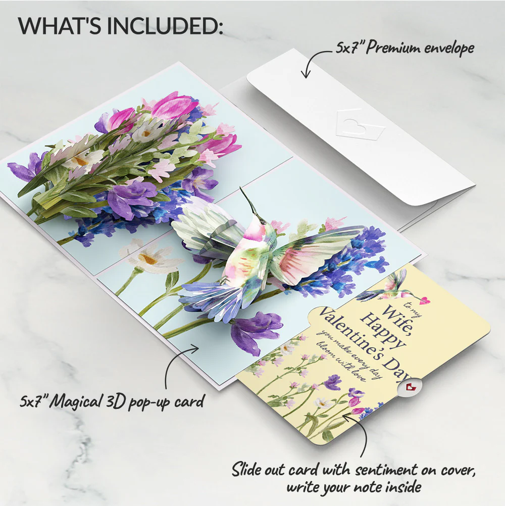 Love in Bloom Hummingbird Valentine Pop-Up Card and Sentiment Set for Wife - Image 2