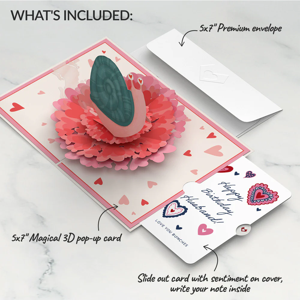 Love You Slow Much Snail Birthday Pop-Up Card and Sentiment Set for Husband - Image 2