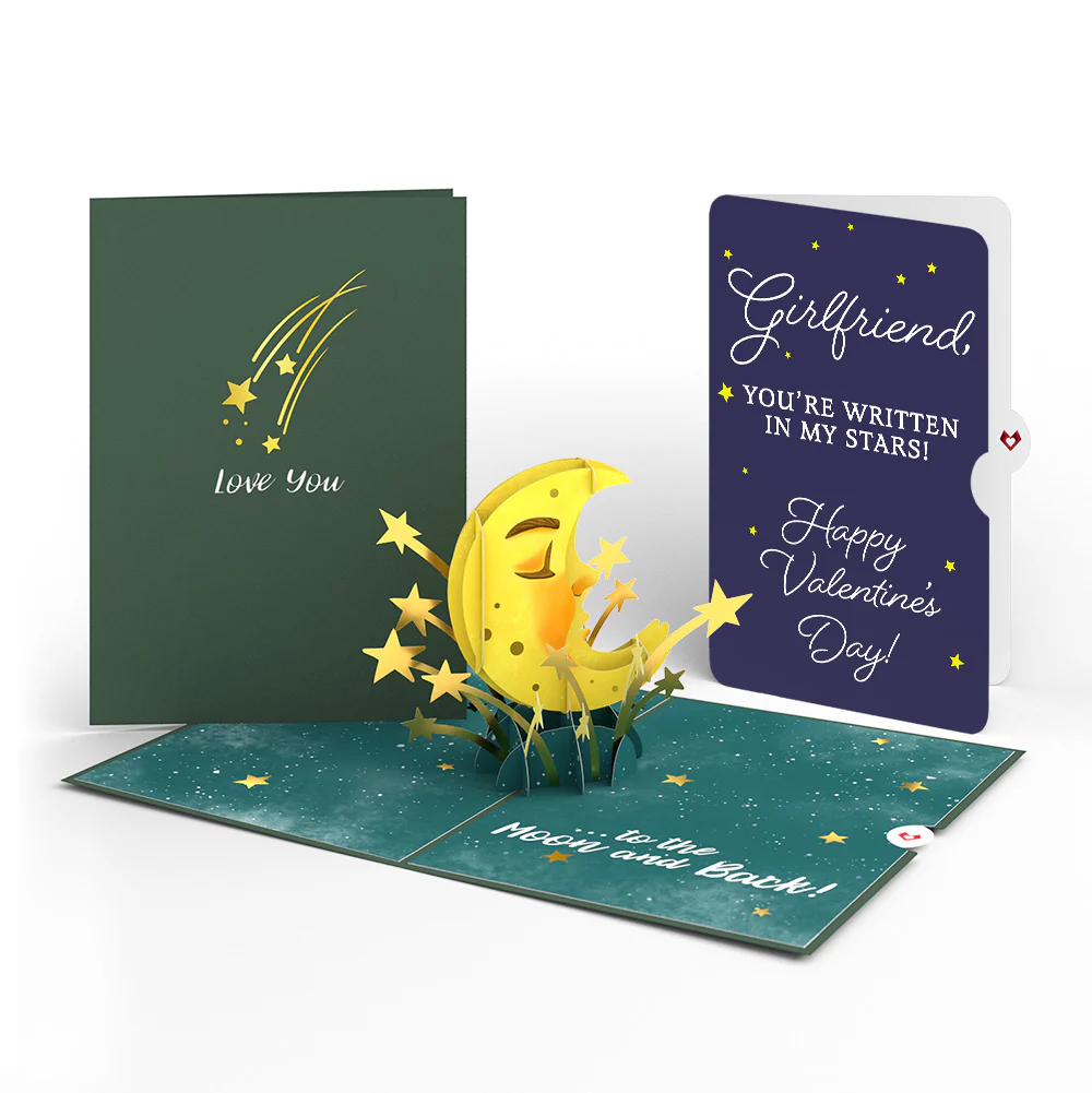 Love You to the Moon and Back Valentine Pop-Up Card and Sentiment Set for Girlfriend