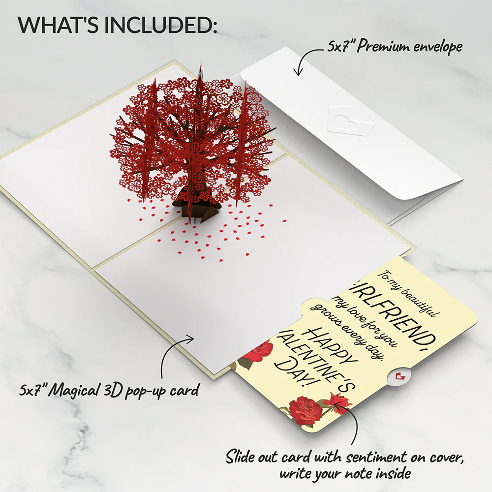 Red Sakura Tree Valentine Pop-Up Card and Sentiment Set for Girlfriend - Image 2