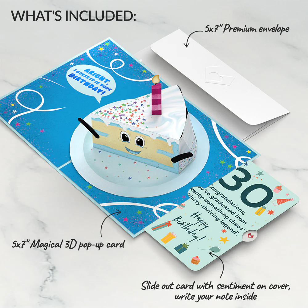 Whimsical 30th Birthday Cake Slice Pop-Up Card and Sentiment Set - Image 2