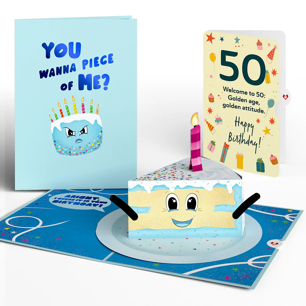 Whimsical 50th Birthday Cake Slice Pop-Up Card and Sentiment Set